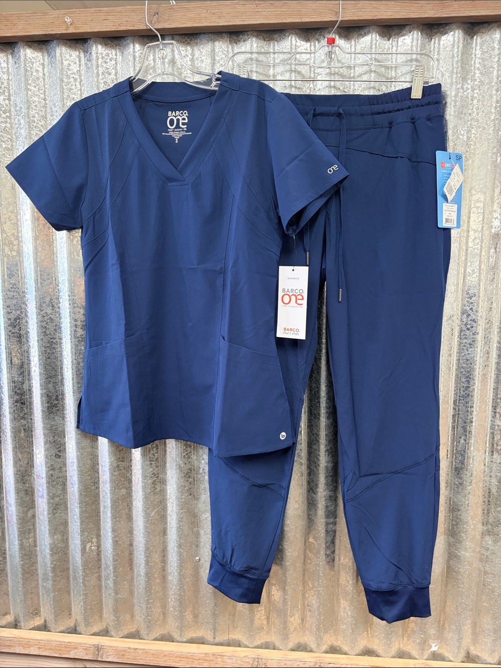 Barco Uniforms Women's Scrub Top and Jogger Set - Navy Blue Top S/Pants S PETITE